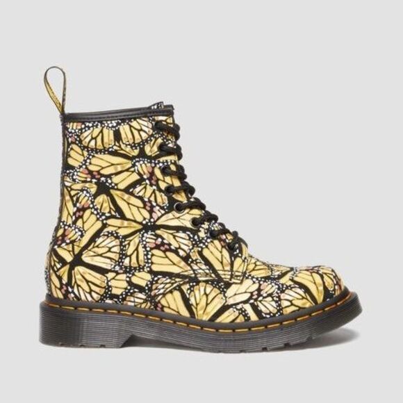 NEW Doc Dr. Martens 1460W Yellow Butterfly Print Lace Up Boots US 8 - Picture 6 of 8